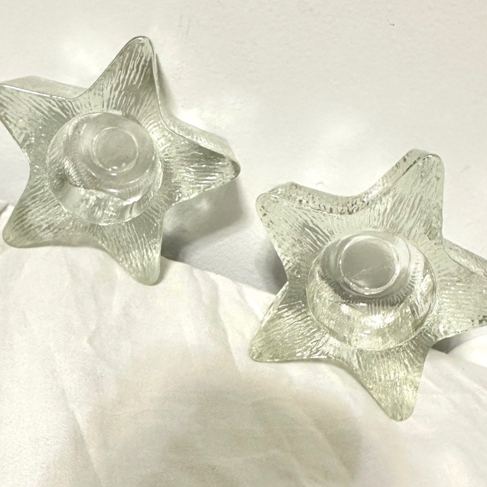 Vintage Avon Star‎ Candle Holders Clear Excellent Textured Glass Set of 2 Heavy
